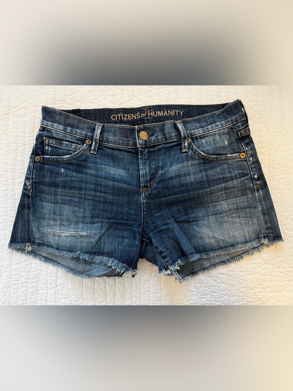Citizens Of Humanity Blue Washed Denim Frayed Hem Shorts